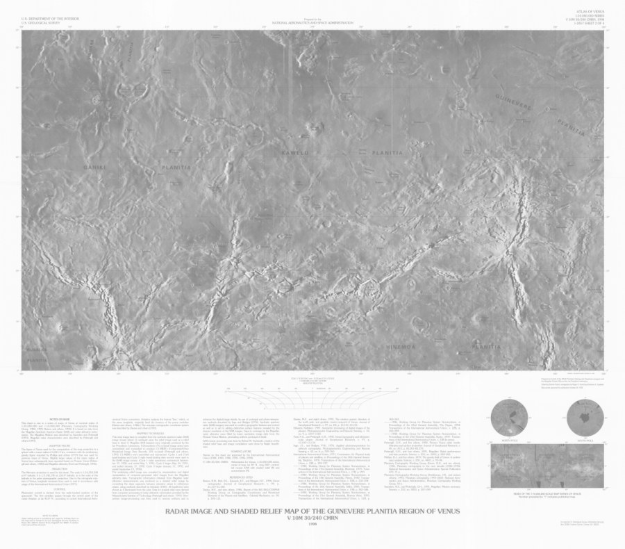 Radar image map of the Guinevere Planitia Region of Venus