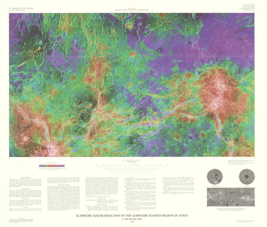 Radar image map of the Guinevere Planitia Region of Venus