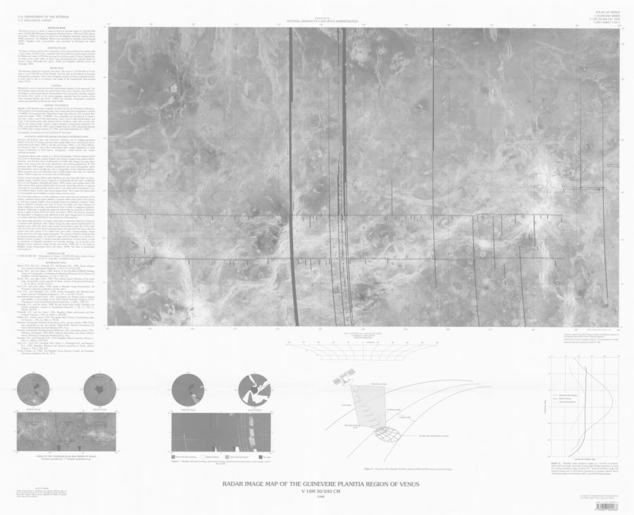Radar image map of the Guinevere Planitia Region of Venus