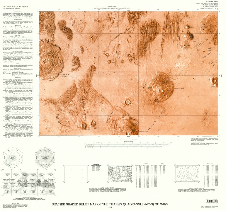 Revised Shaded Relief Map and Controlled Photomosaic of the Tharsis Quadrangle (MC-9) of Mars