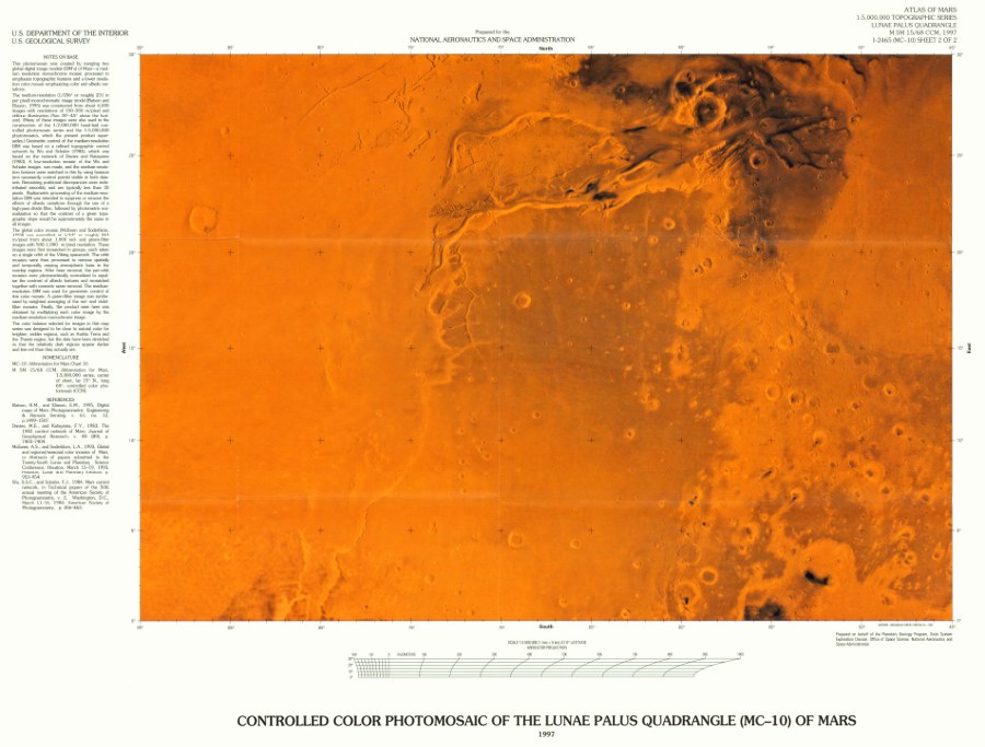 Revised Shaded Relief Map of the Lunae Palus Quadrangle (MC-10) of Mars