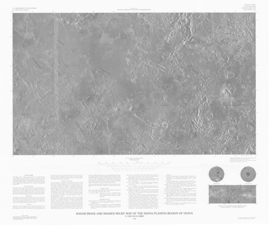 Radar image and shaded relief map of the Sedna Planitia Region of Venus