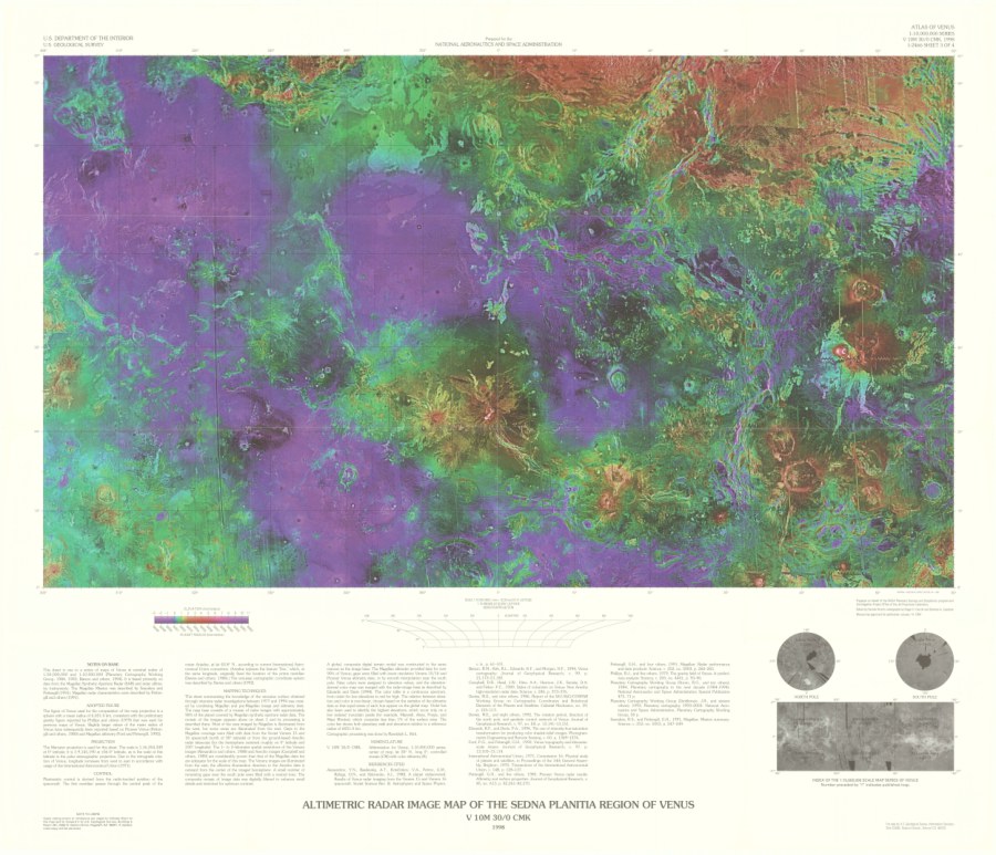 Radar image and shaded relief map of the Sedna Planitia Region of Venus