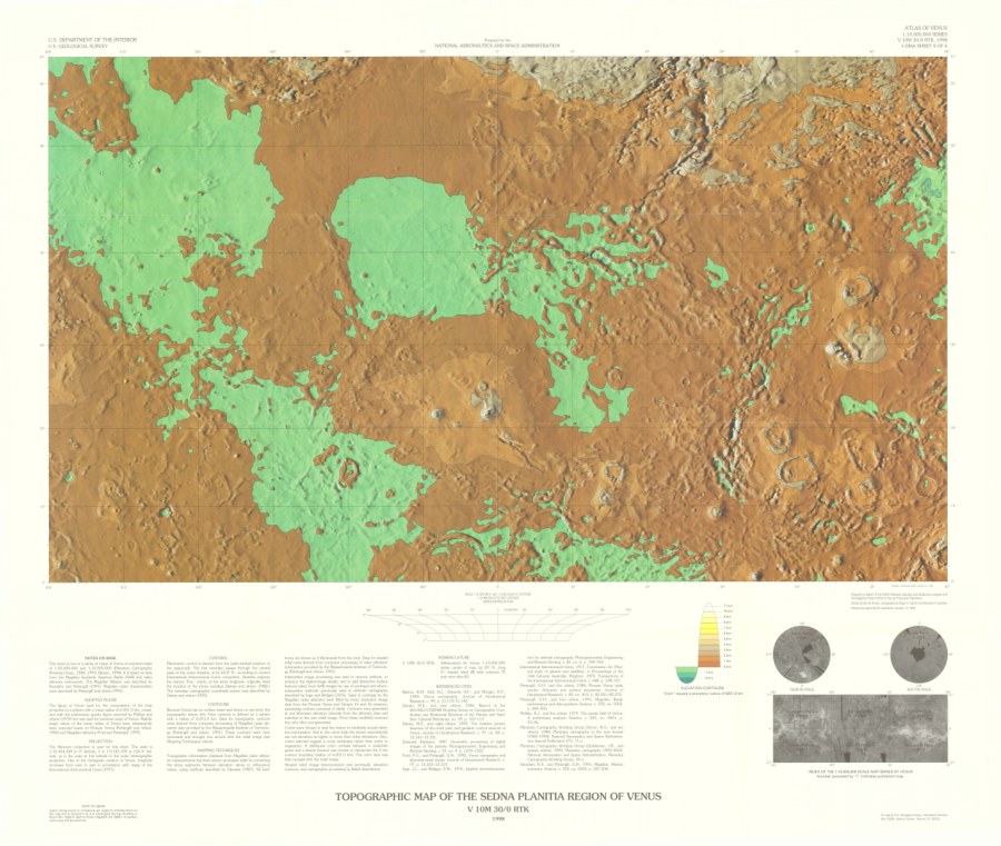 Radar image and shaded relief map of the Sedna Planitia Region of Venus