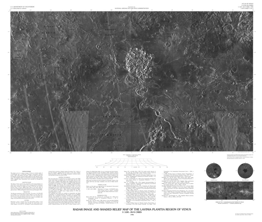 Altimetric radar image map of the Lavinia Planitia Region of Venus