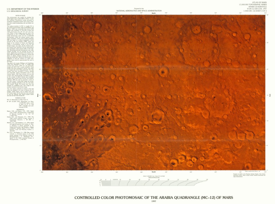 Revised Shaded Relief Map of the Arabia Quadrangle (MC-12) of Mars