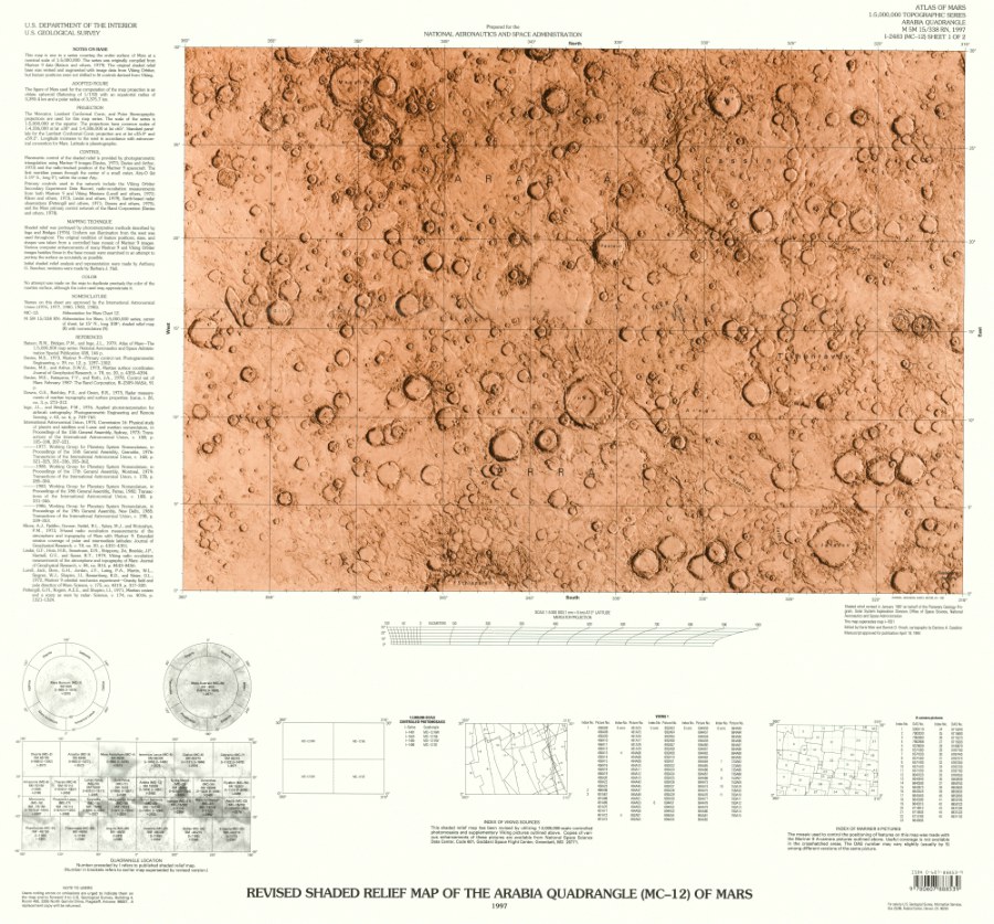 Revised Shaded Relief Map of the Arabia Quadrangle (MC-12) of Mars