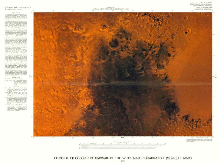 Revised shaded relief map of the Syrtis Major Quadrangle (MC-13) of Mars