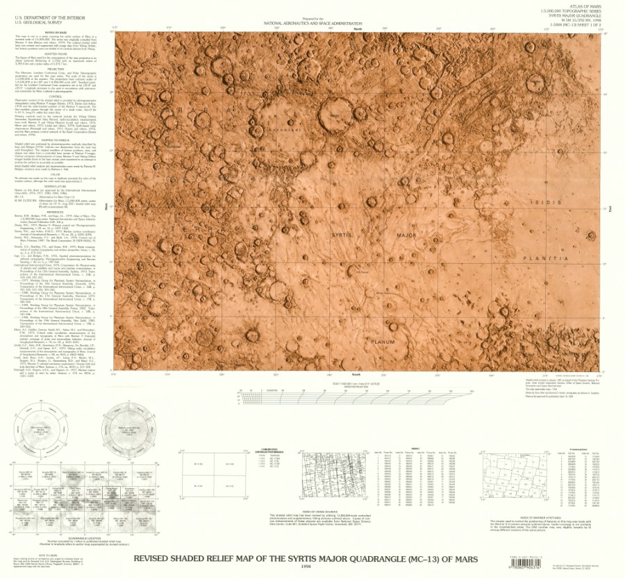 Revised shaded relief map of the Syrtis Major Quadrangle (MC-13) of Mars