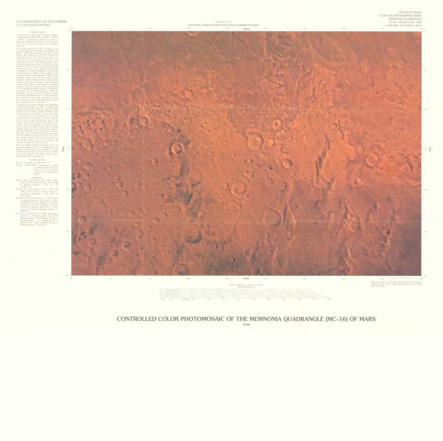 Revised Shaded Relief Map of the Memnonia Quadrangle (MC-16) of Mars