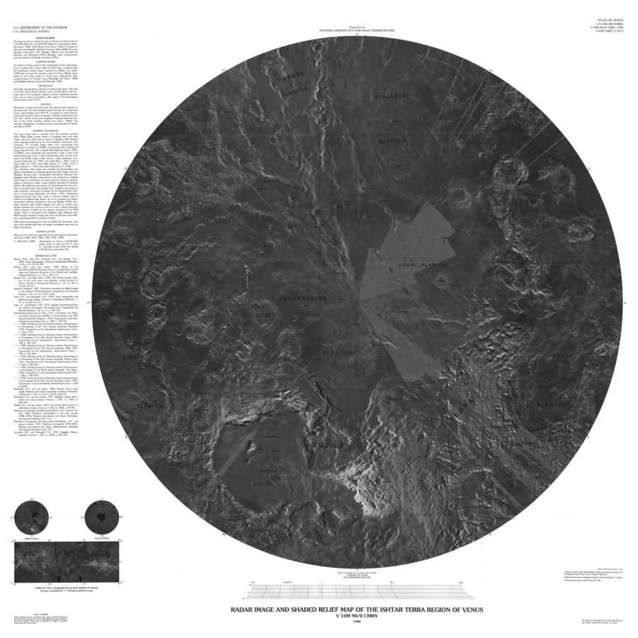 Altimetric radar image map of the Ishtar Terra region of Venus