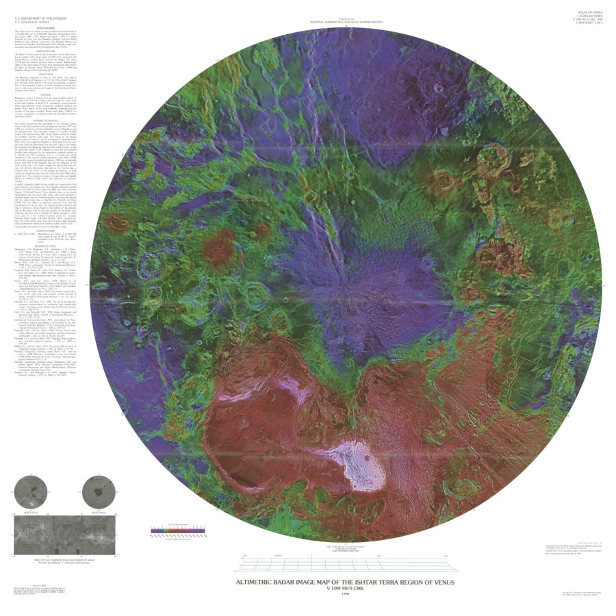 Altimetric radar image map of the Ishtar Terra region of Venus