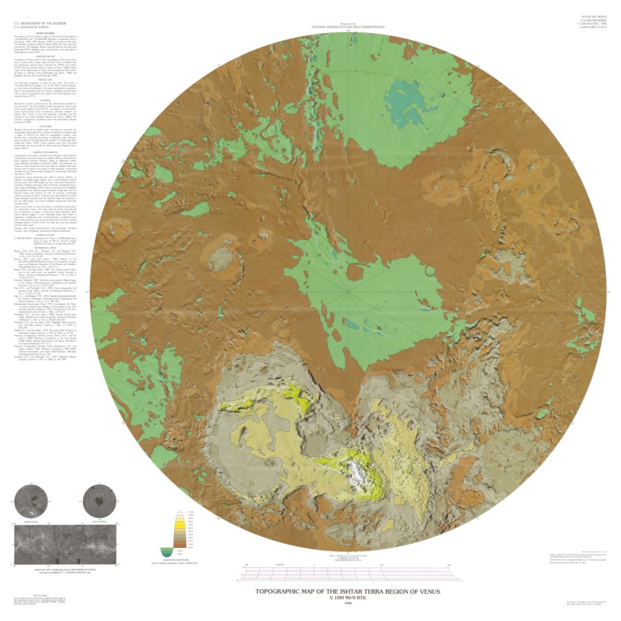 Altimetric radar image map of the Ishtar Terra region of Venus