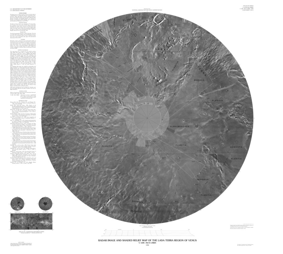 Radar image and shaded relief map of the Lada Terra region of Venus