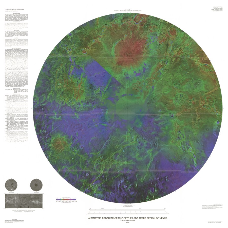 Radar image and shaded relief map of the Lada Terra region of Venus