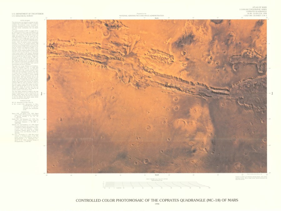 Revised Shaded Relief Map of the Coprates Quadrangle (MC-18) of Mars