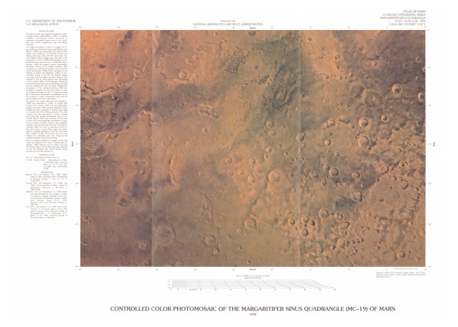 Revised Shaded Relief Map of the Margaritifer Sinus Quadrangle (MC-19) of Mars