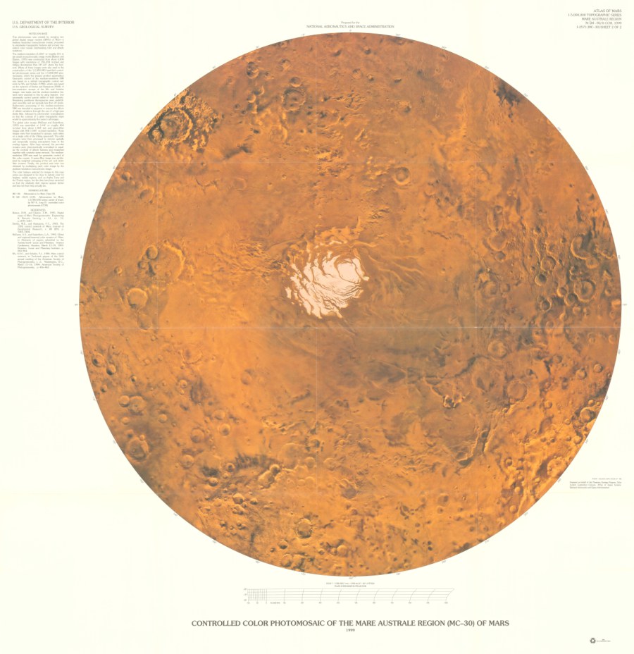 Revised Shaded Relief Map of the Mare Australe Region (MC-30) of Mars