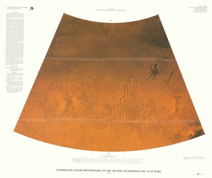 Controlled Color Photomosaic of the Arcadia Quadrangle (MC-3) of Mars