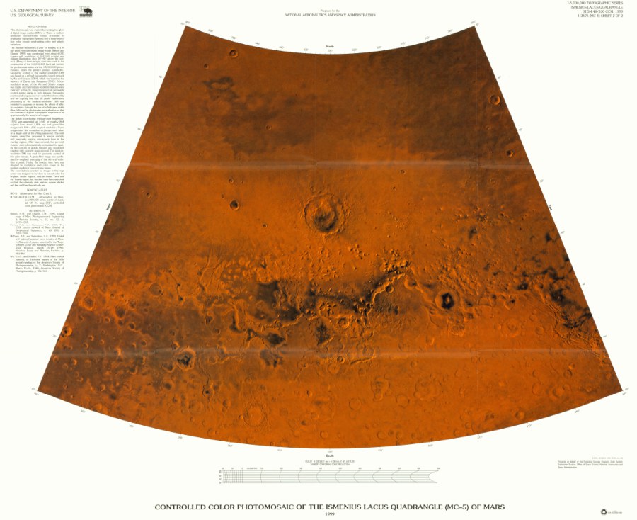 Revised Shaded Relief Map of the Ismenius Lacus Quadrangle (MC-5) of Mars