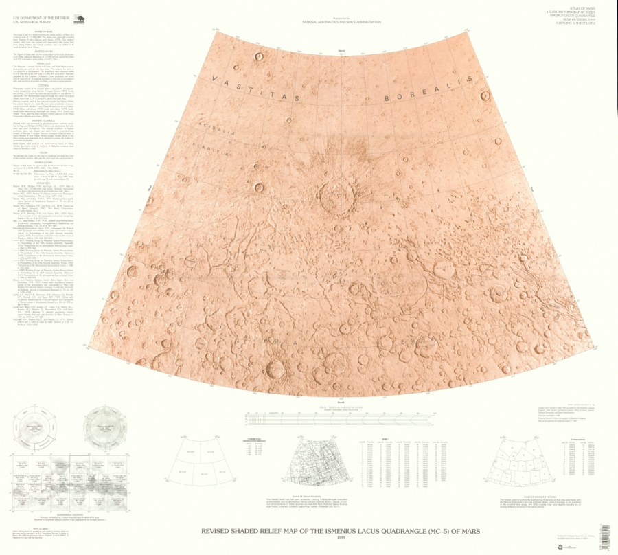 Revised Shaded Relief Map of the Ismenius Lacus Quadrangle (MC-5) of Mars