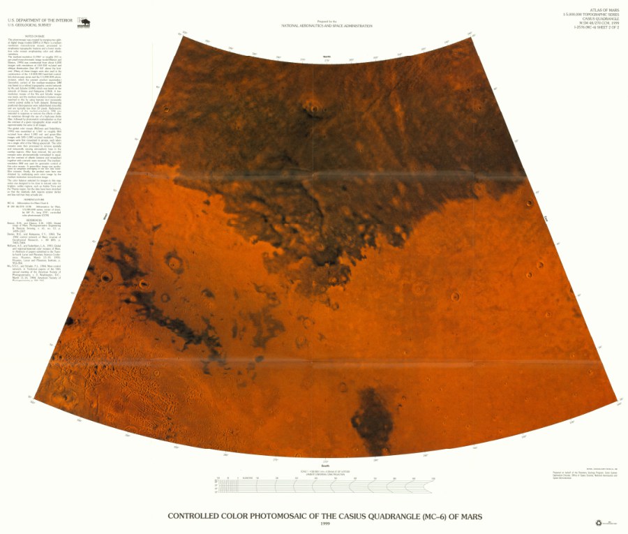 Controlled Color Photomosaic of the Casius Quadrangle (MC-6) of Mars