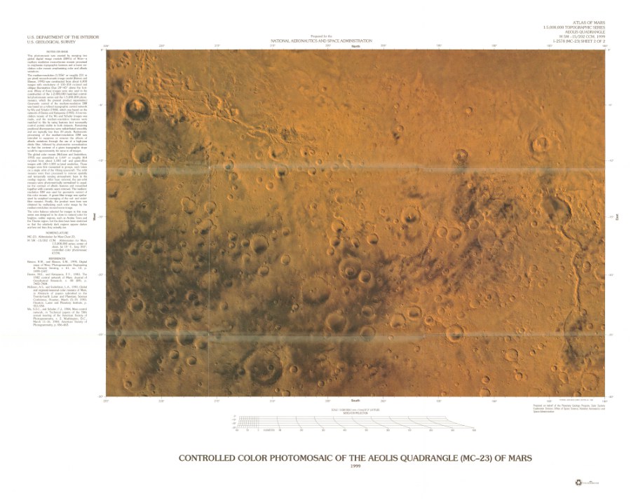 Revised Shaded Relief Map of the Aeolis Quadrangle (MC-23) of Mars