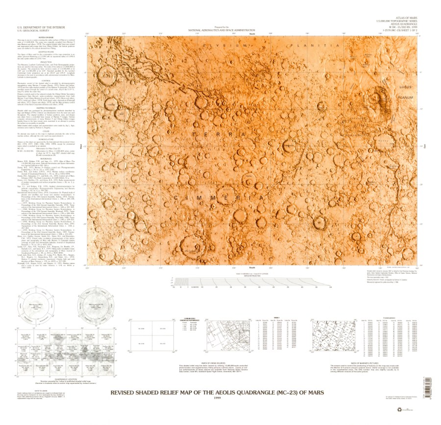 Revised Shaded Relief Map of the Aeolis Quadrangle (MC-23) of Mars
