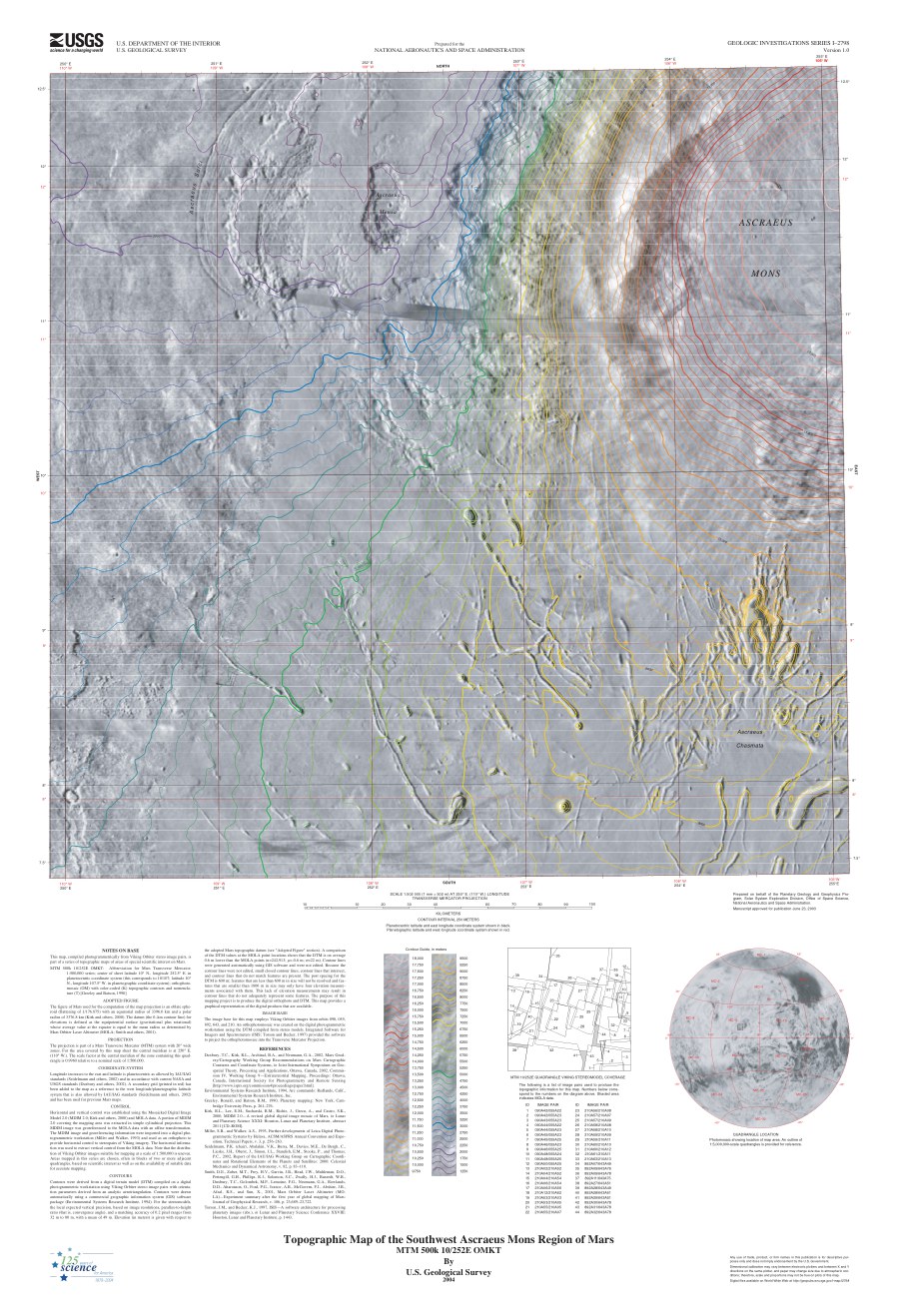 Topographic Map of the Southwest Ascraeus Mons Region of Mars—MTM 500k 10/252E OMKT