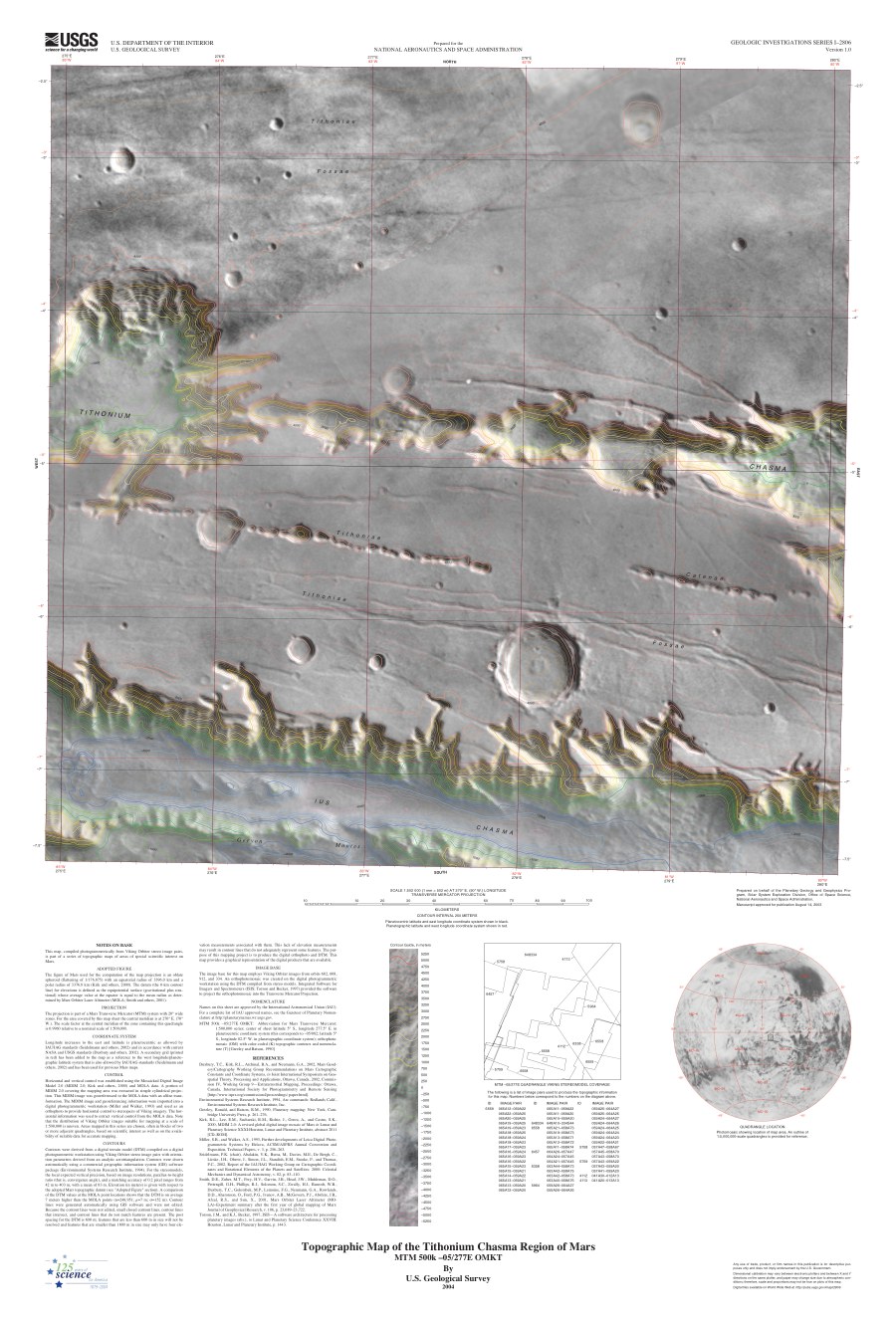 Topographic Map of the Tithonium Chasma Region of Mars, MTM 500k -05/277E OMKT