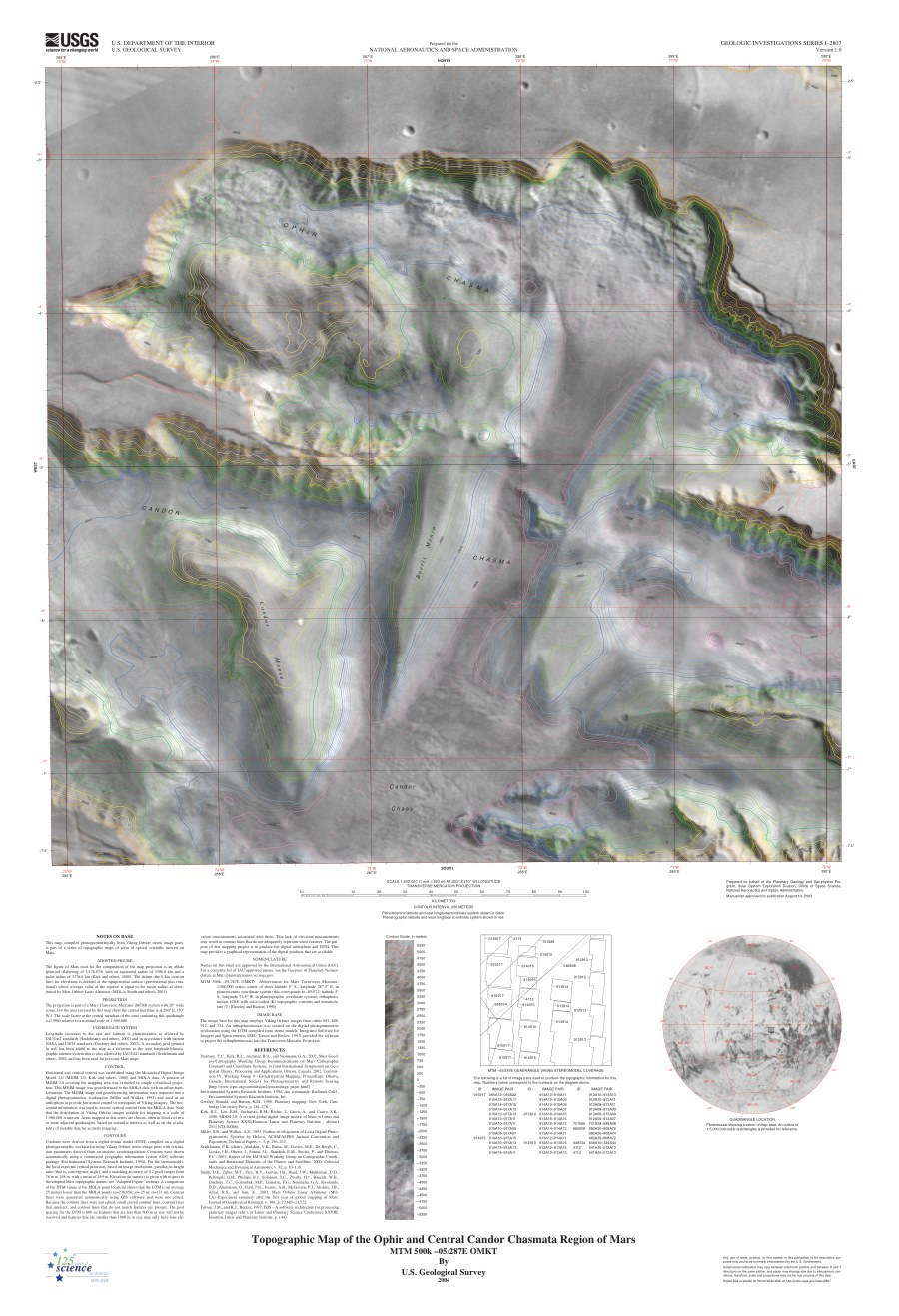 Topographic Map of the Ophir and Central Candor Chasmata Region of Mars MTM 500k -05/287E OMKT