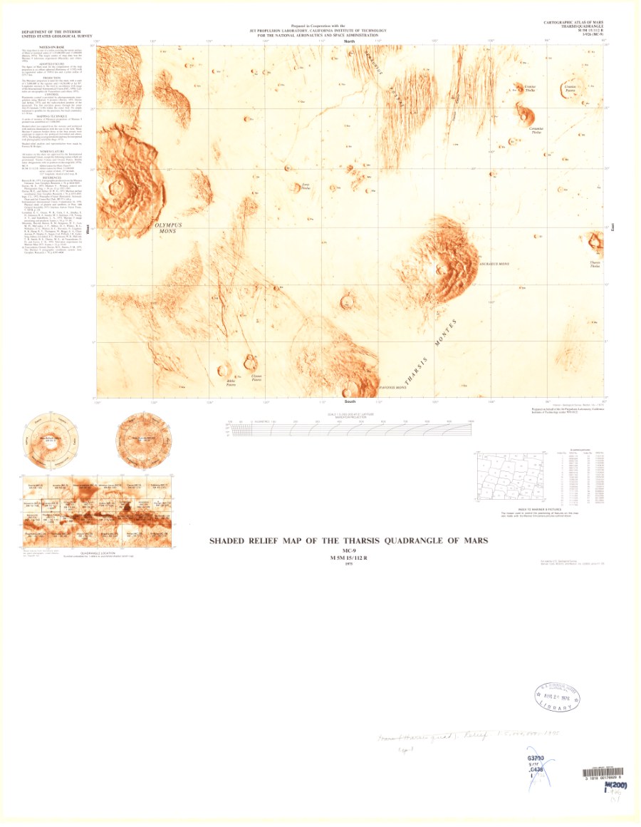 Shaded Relief Map of the Tharsis Quadrangle of Mars