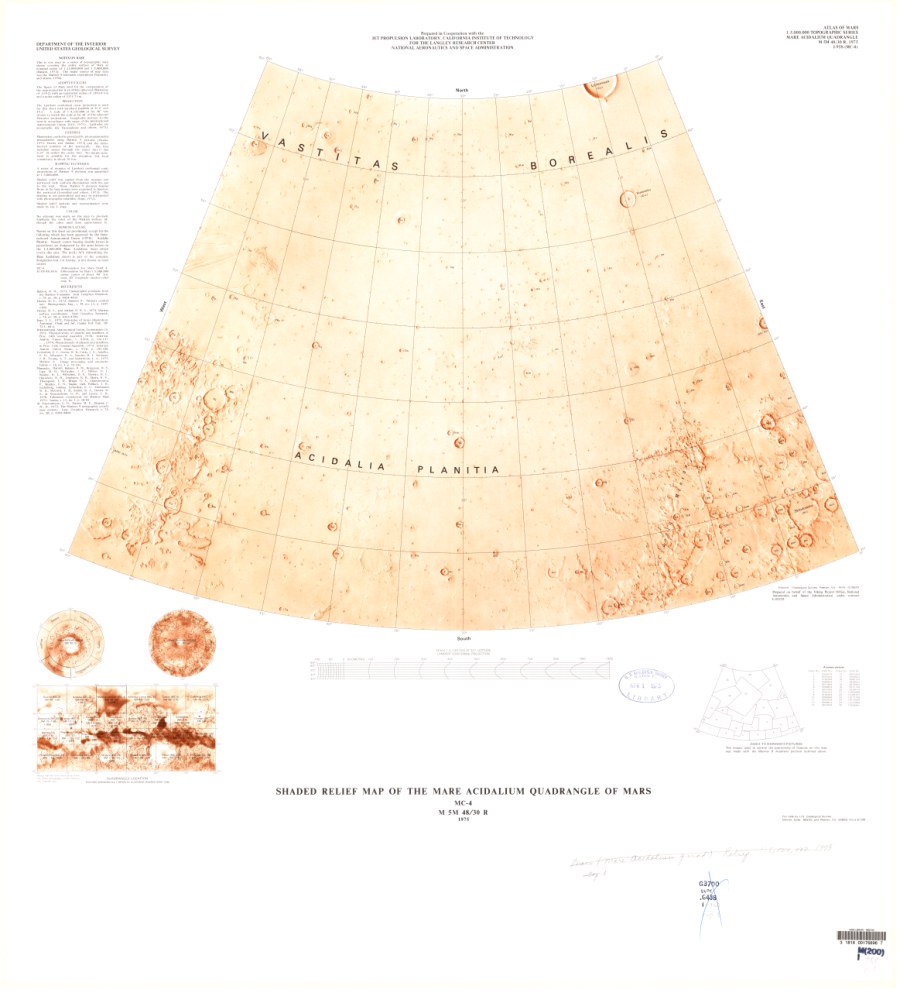 Shaded Relief Map of the Mare Acidalium Quadrangle of Mars