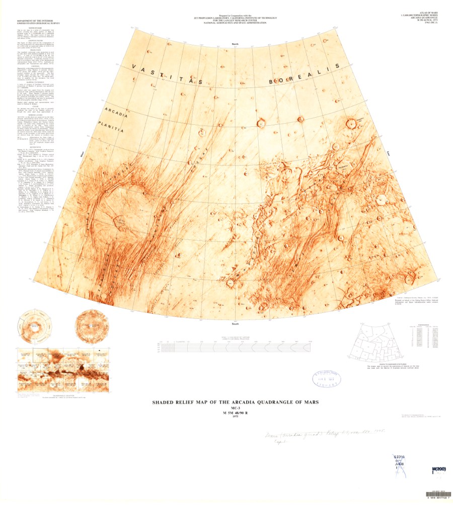 Shaded Relief Map of the Arcadia Quadrangle of Mars