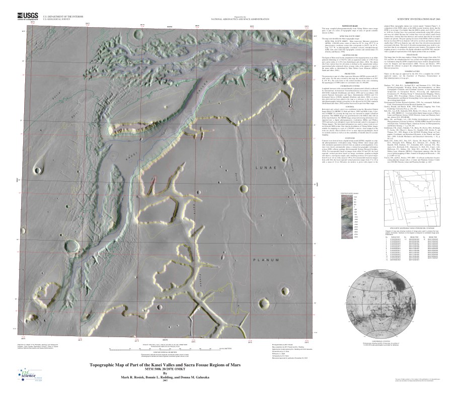 Topographic map of part of the Kasei Valles and Sacra Fossae regions of Mars - MTM 500k 20/287E OMKT