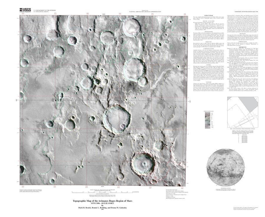 Topographic map of the Arimanes Rupes region of Mars-MTM 500k -10/212E OMKT